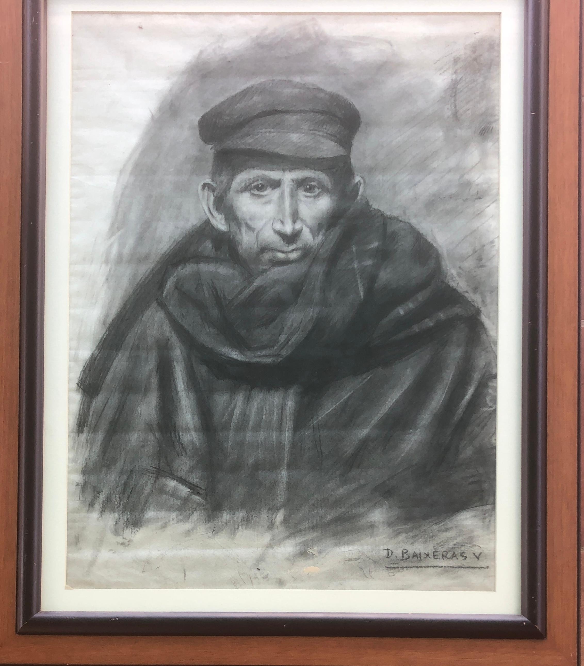 Stevedore Barcelona Spain charcoal drawing - Art by Dionis Baixeras
