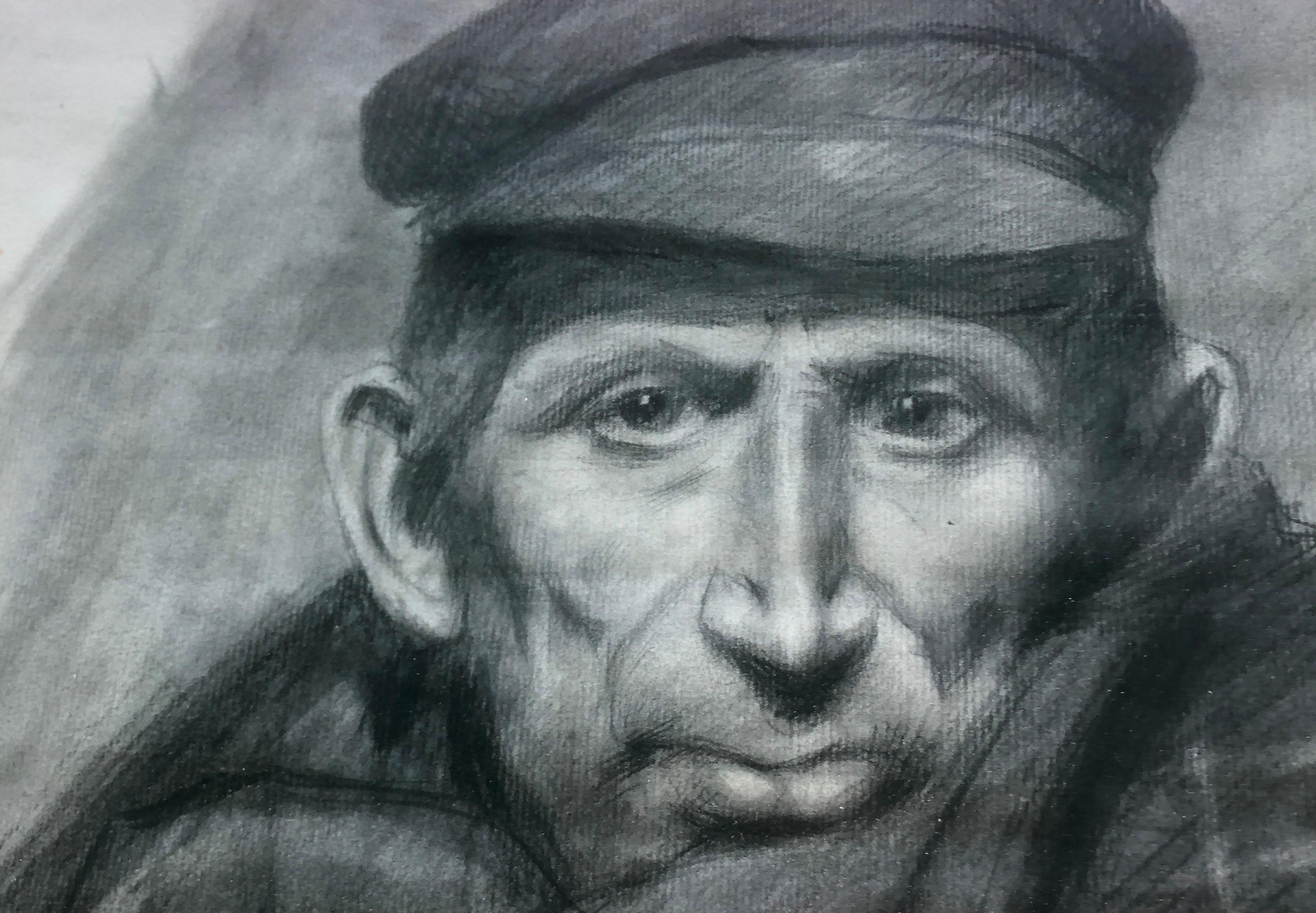Stevedore Barcelona Spain charcoal drawing For Sale 3