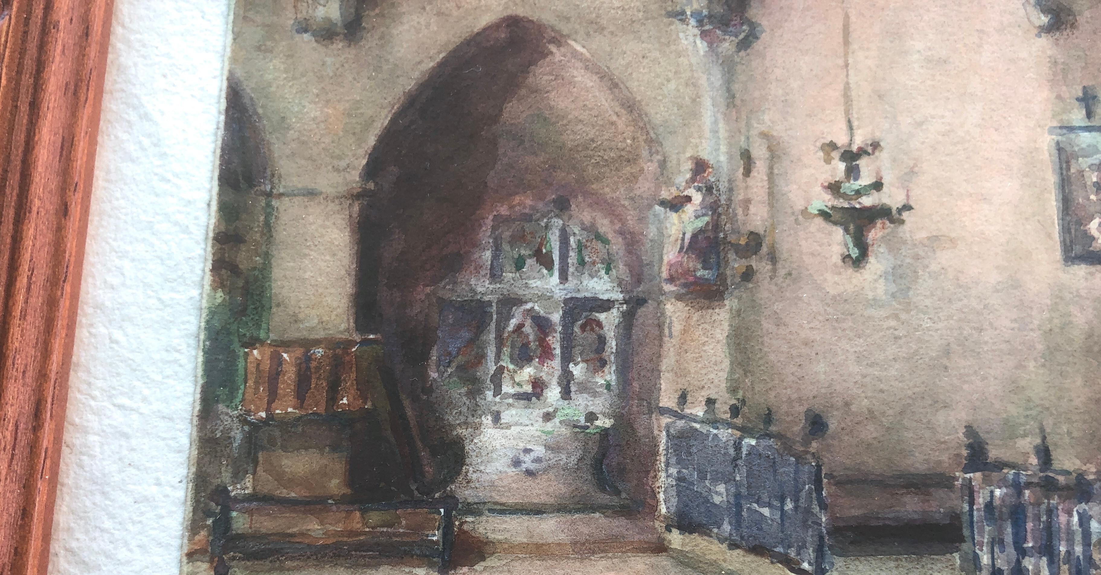 Camprodon church Spain watercolor For Sale 1