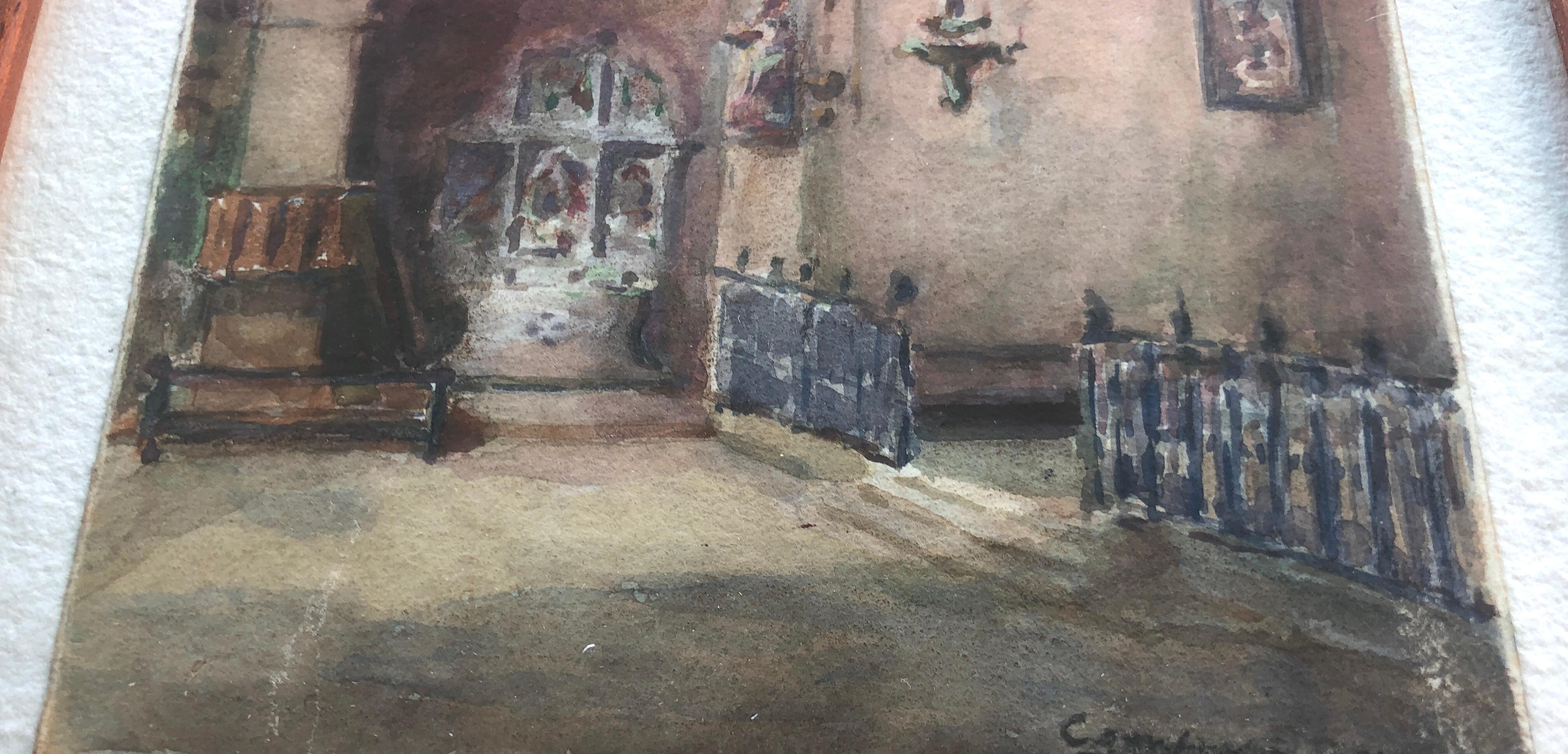Camprodon church Spain watercolor For Sale 3