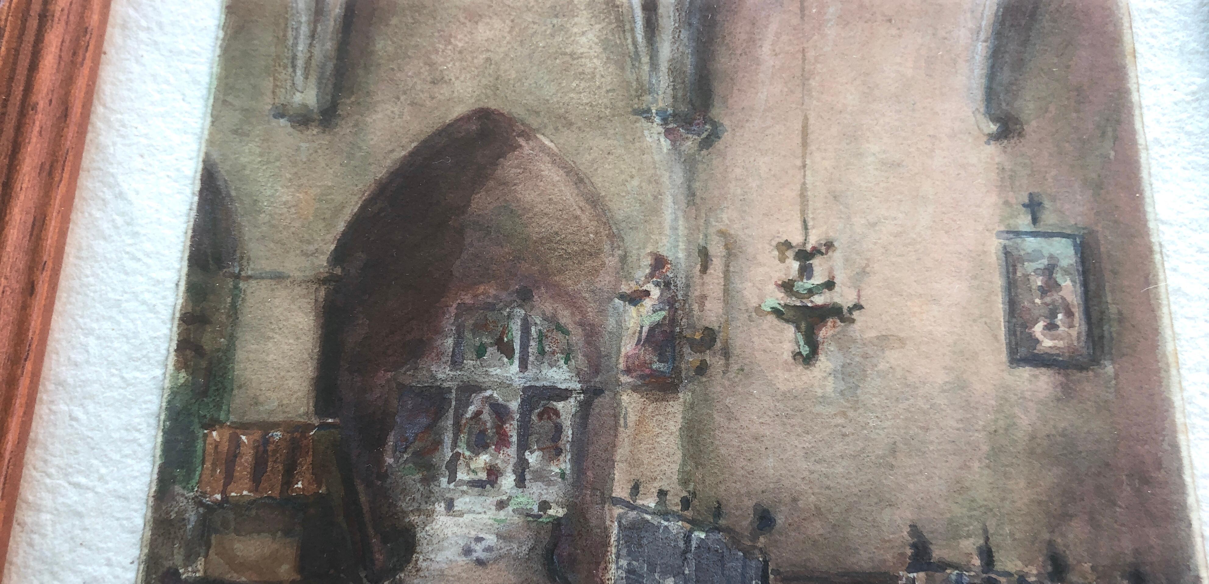 Camprodon church Spain watercolor For Sale 2
