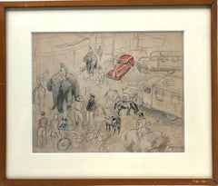 Crowd in Barcelona spanische Moderne Aquarellzeichnung Spanien