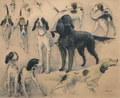 Dogs spanish modernism mixed media drawing
