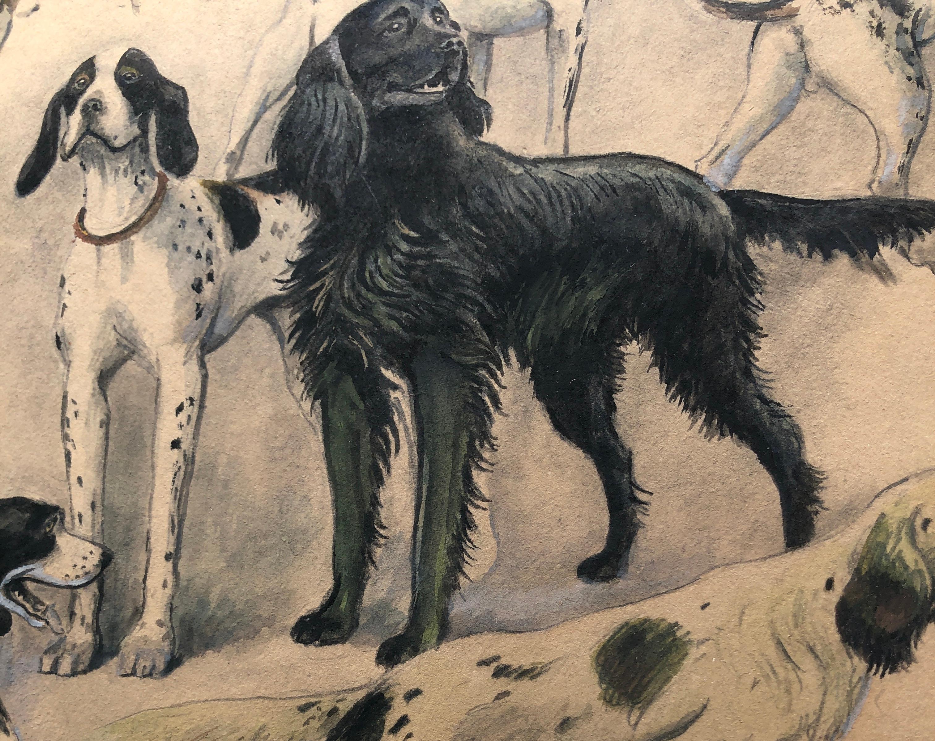 Cani modernismo spagnolo disegno a tecnica mista - Animal Art Marrone di Ricard Opisso Sala