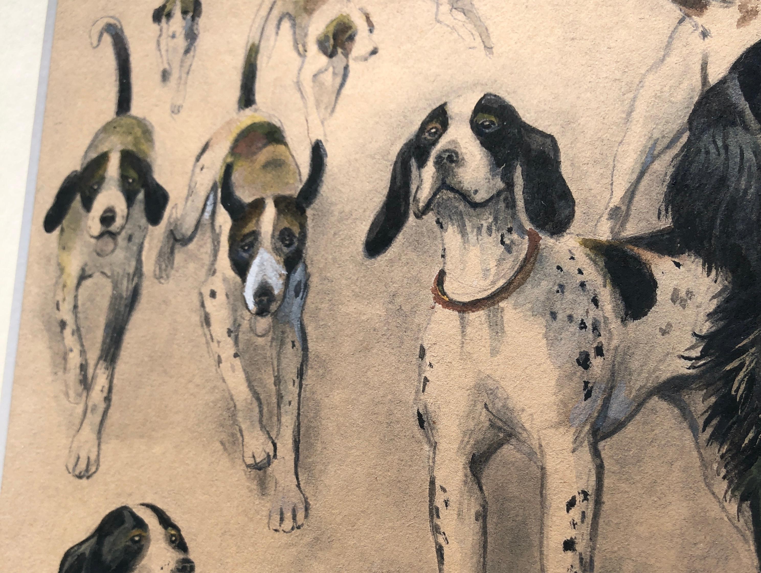 Cani modernismo spagnolo disegno a tecnica mista in vendita 2