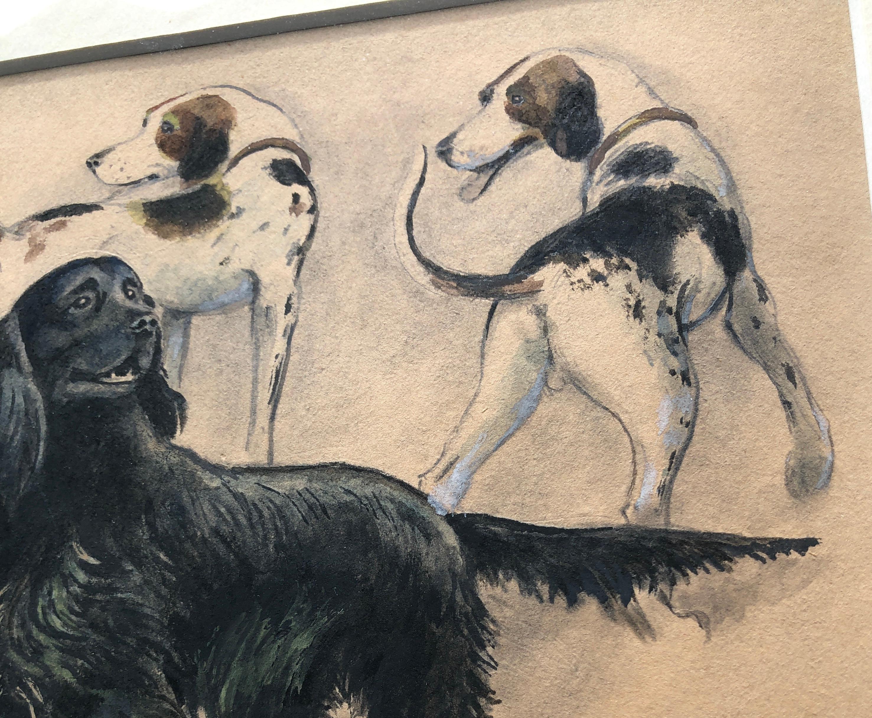 Cani modernismo spagnolo disegno a tecnica mista in vendita 1