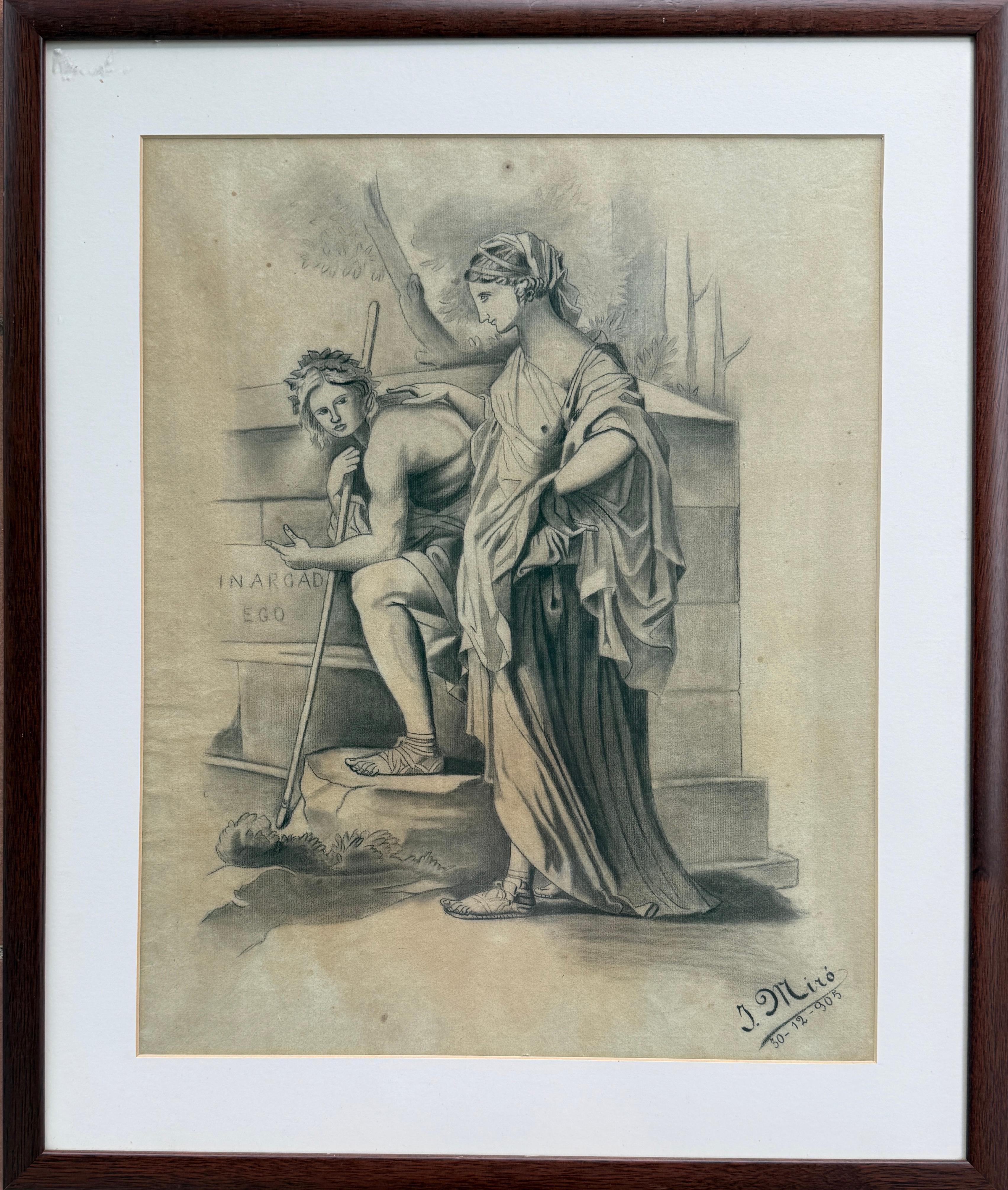 Et in Arcadia ego Pencil and charcoal on paper J. Miro - Art by Unknown