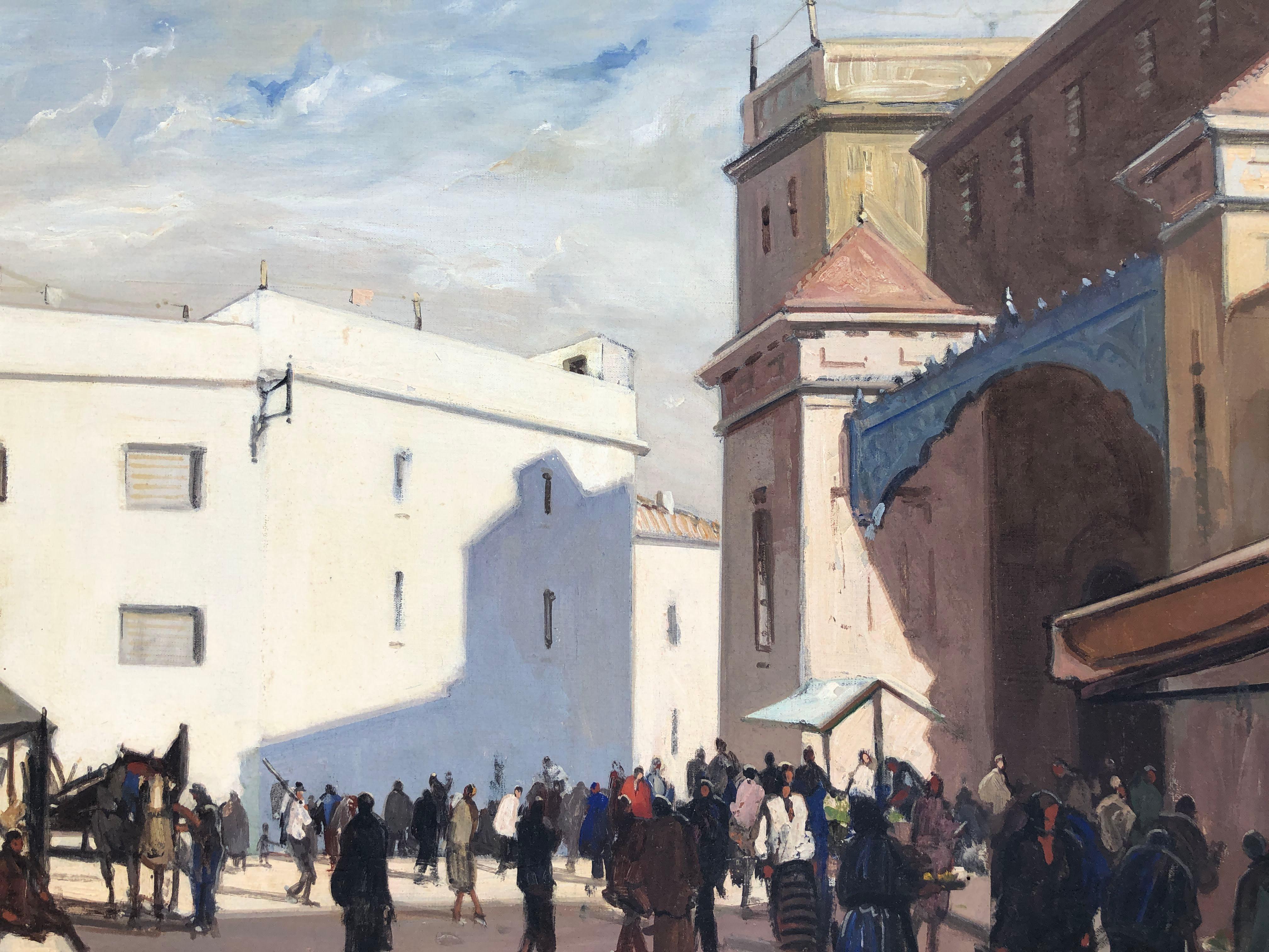Rafael Durancamps - Sitges hall town square, Spain, oil canvas painting For Sale 4