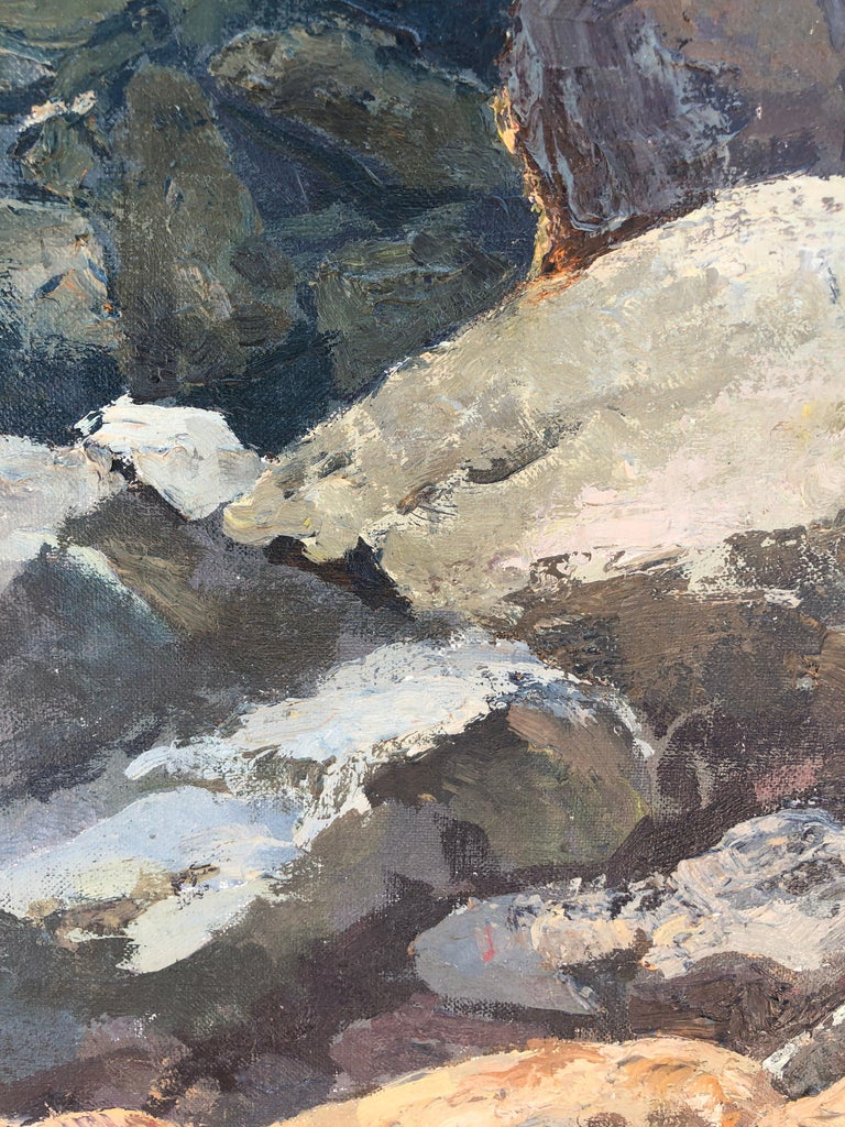 Menorca seascape original oil on canvas painting - Black Landscape Painting by Francesc Poch Romeu