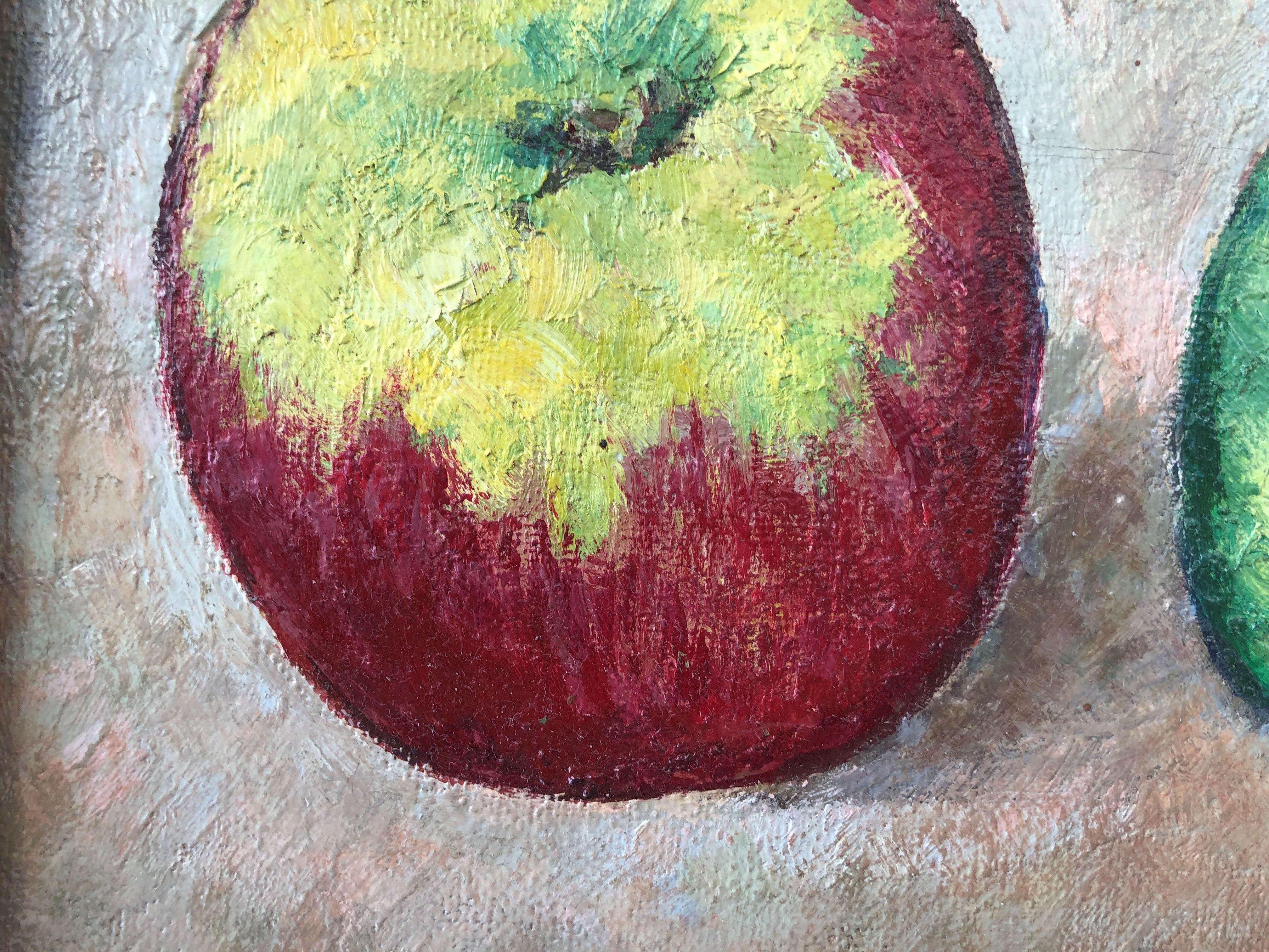 fruit still life original oil on canvas painting - Fauvist Painting by Lluis Mercader