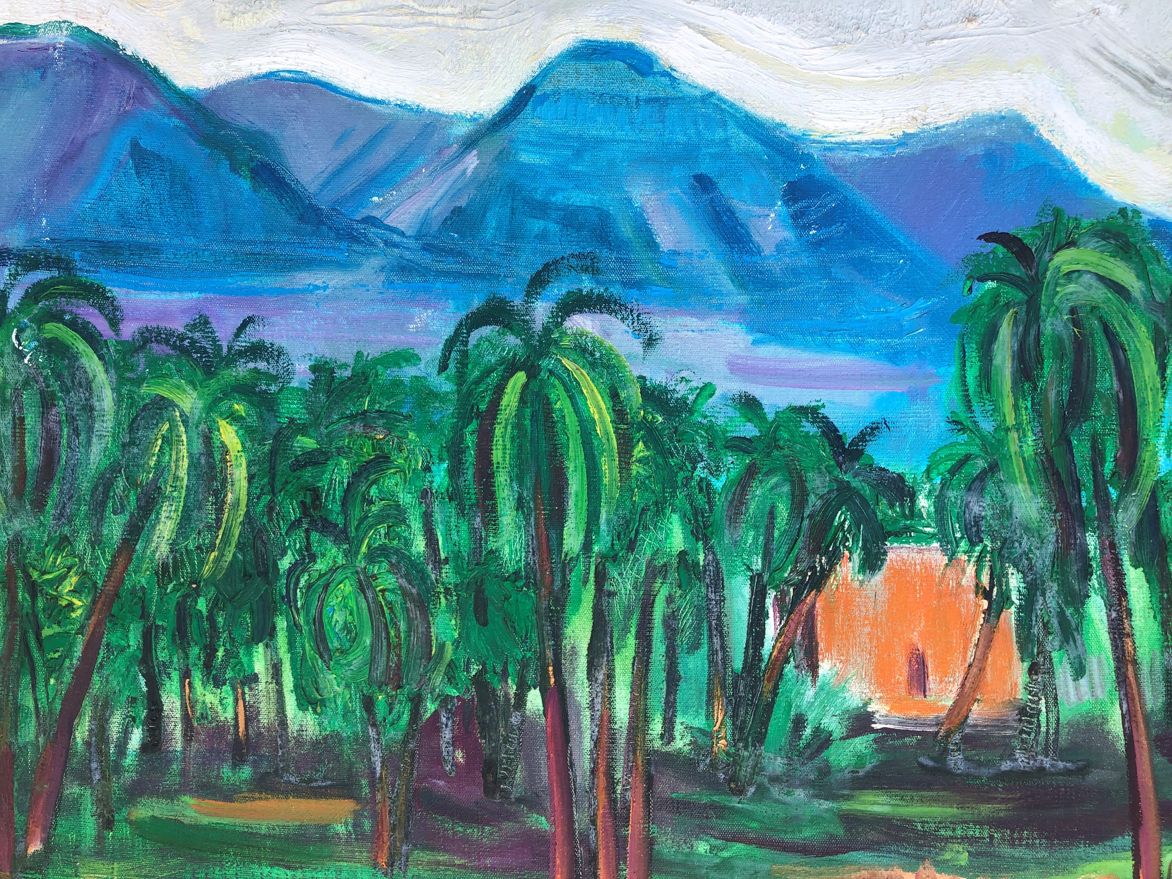 Jericho Landscape original oil on canvas painting - Blue Landscape Painting by Manuel Capdevila Massana