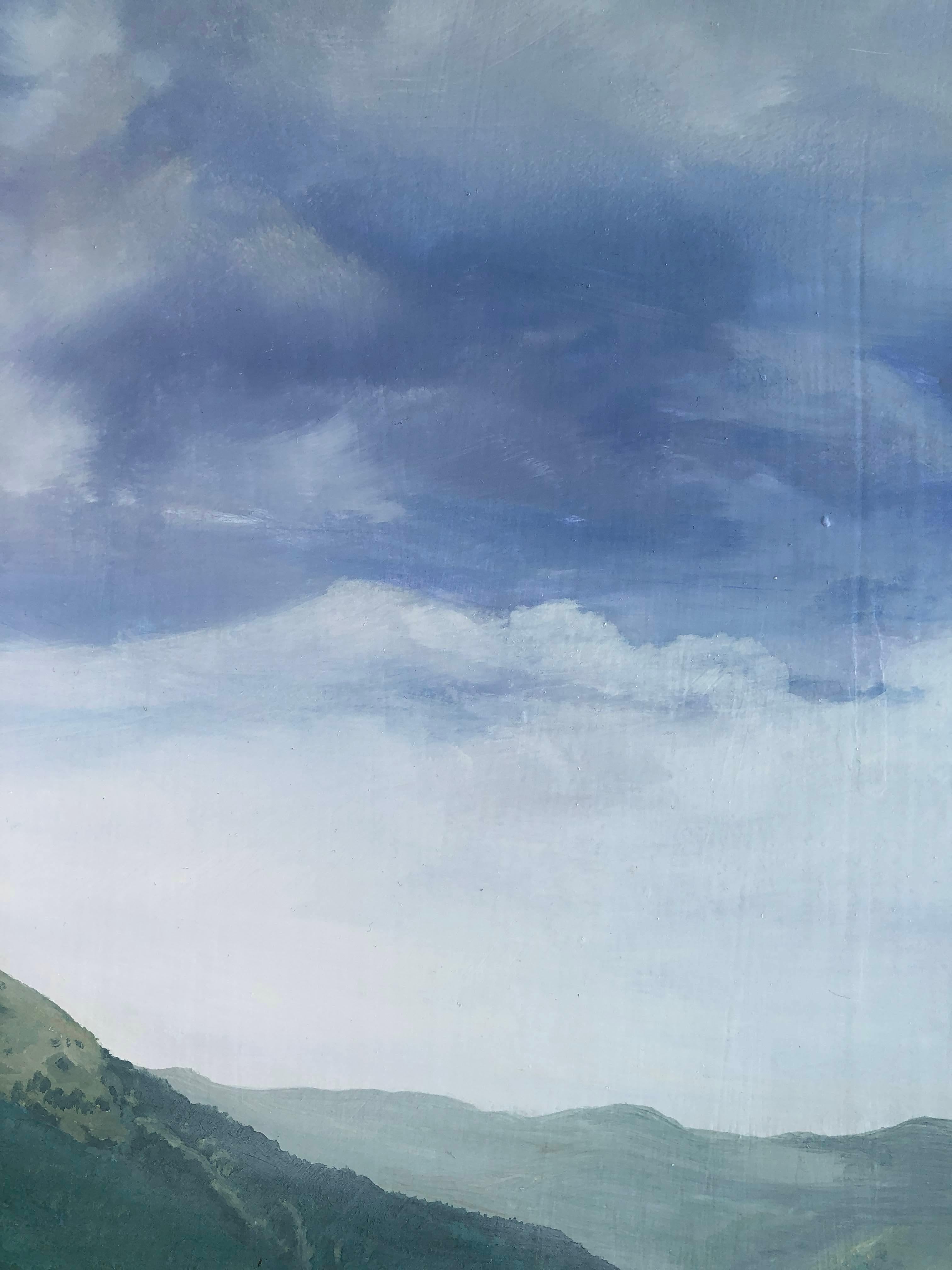 Mountain road Valle de Aran oil on board landscape - Gray Landscape Painting by Alberto Biesok