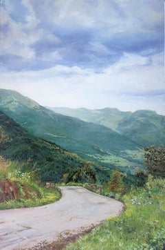 Mountain road Valle de Aran oil on board landscape