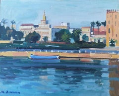 Guadalquivir river Seville seascape original oil painting