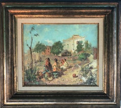 Paisaje de Perú con personajes pintura original al óleo sobre lienzo