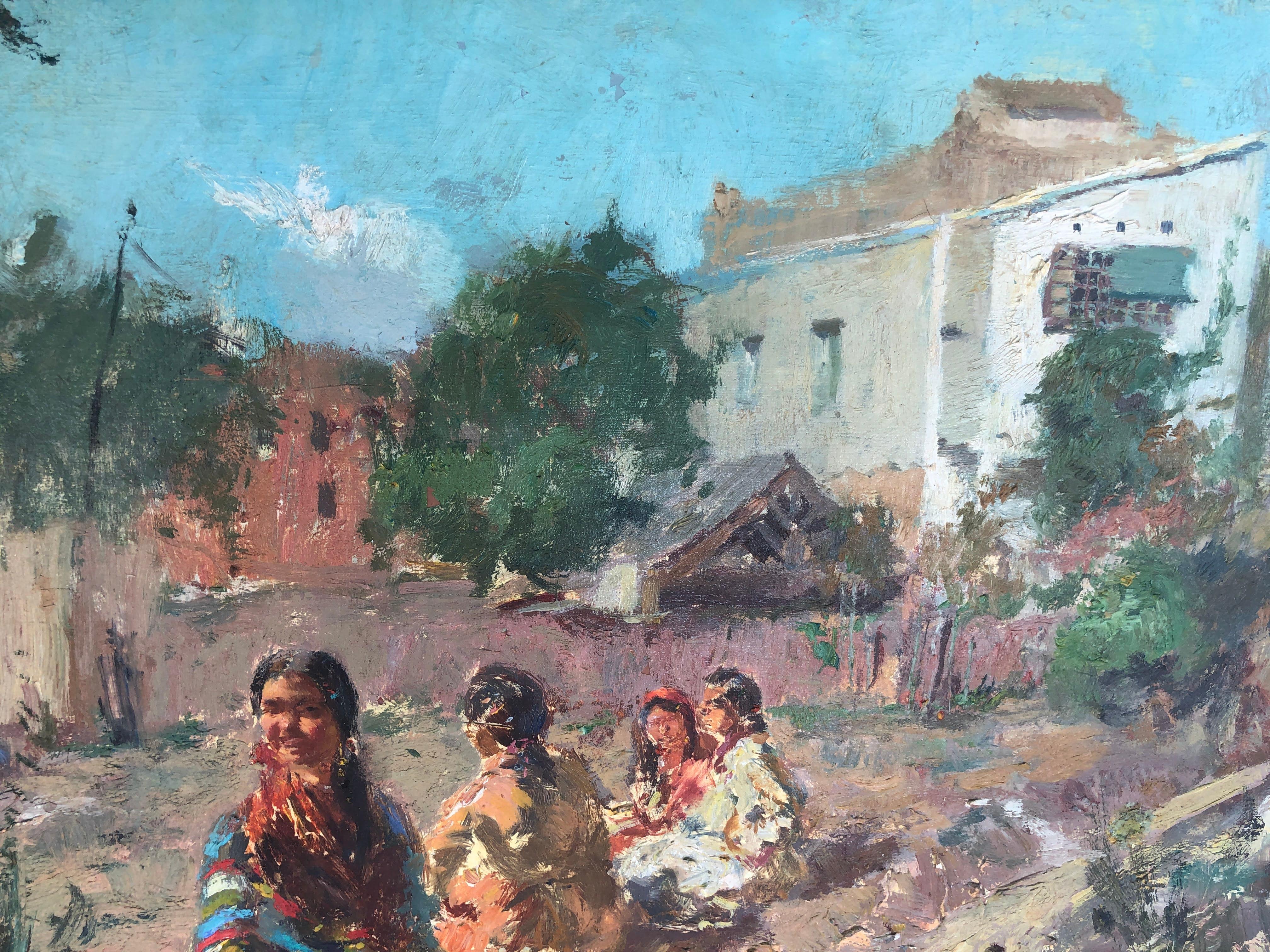Paisaje de Perú con personajes pintura original al óleo sobre lienzo 2