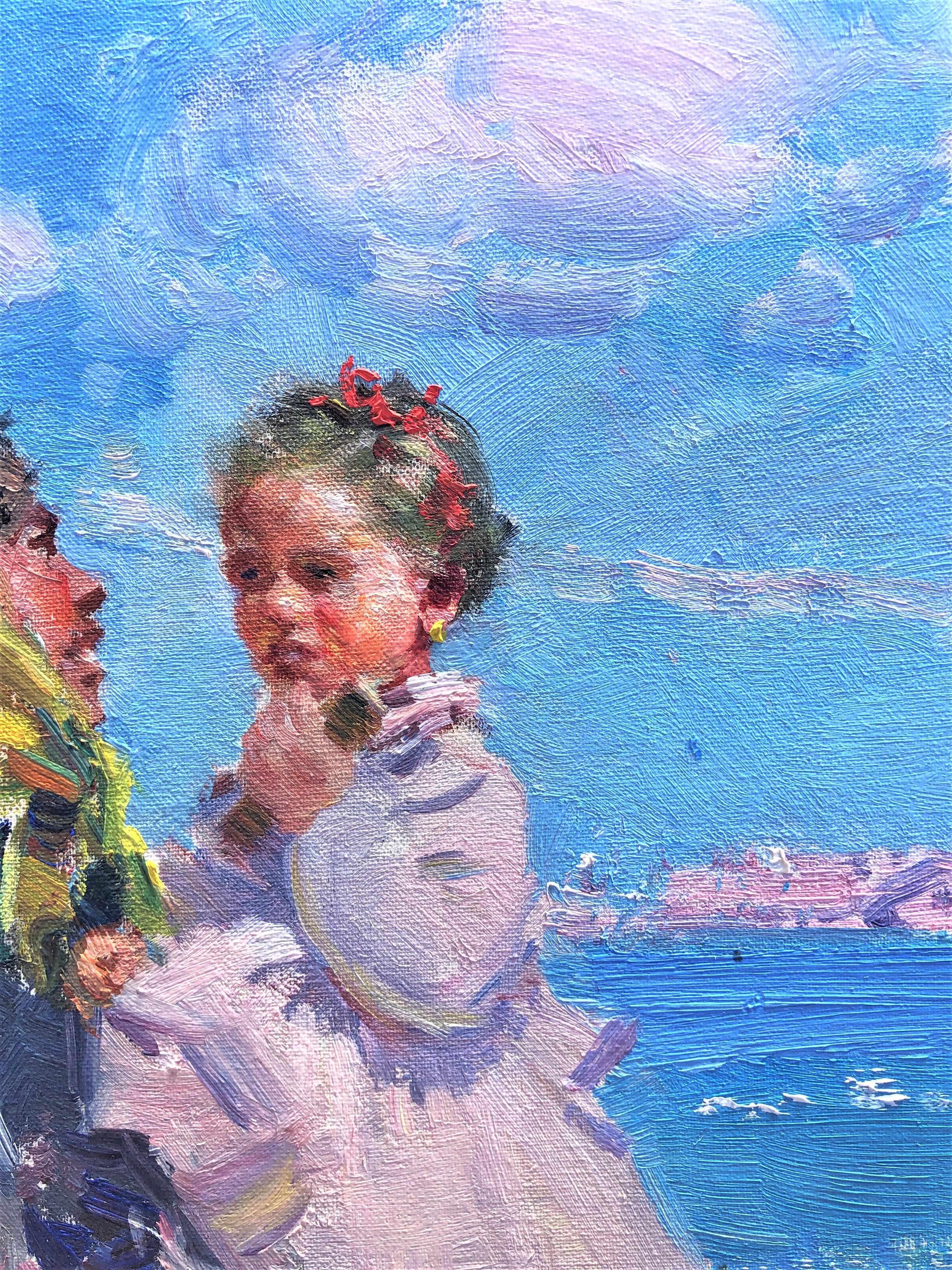 Maternity im Strand von Ibiza, Original-Gemälde in Öl auf Leinwand (Post-Impressionismus), Painting, von Ignacio Gil Sala