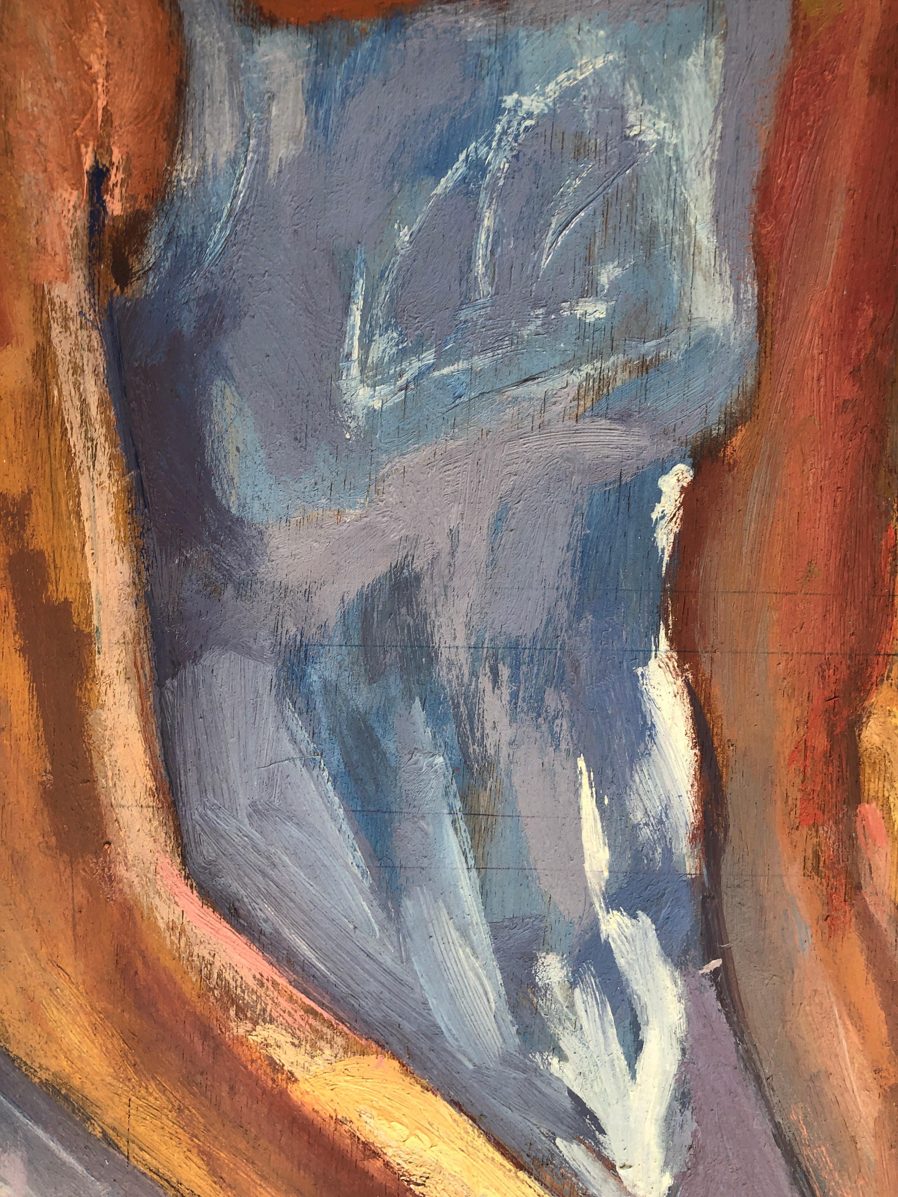 woman in blue dress painting