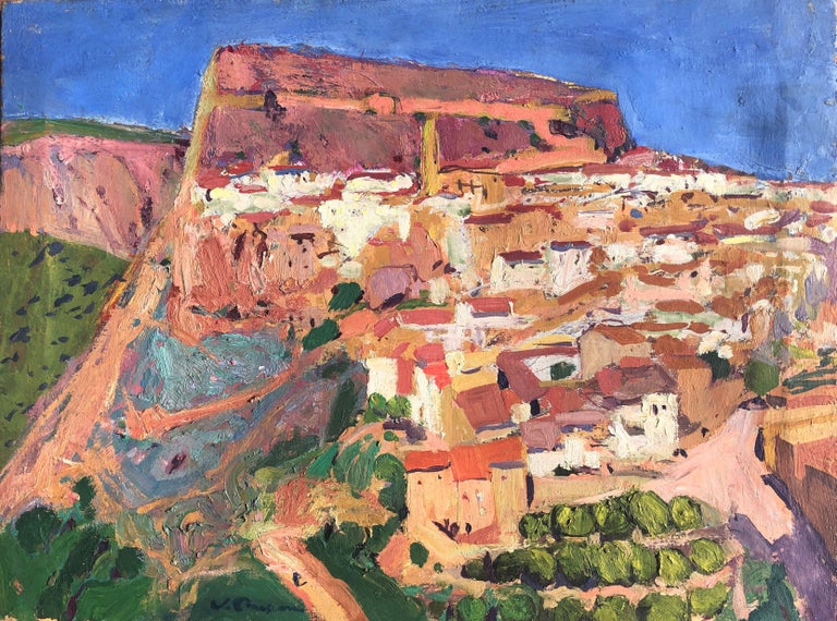 Josep Moscardo Landscape Painting - Spanish town view landscape oil on canvas