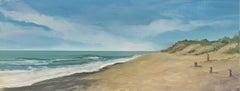 Spiaggia con dune pittura ad olio su tavola paesaggio marino