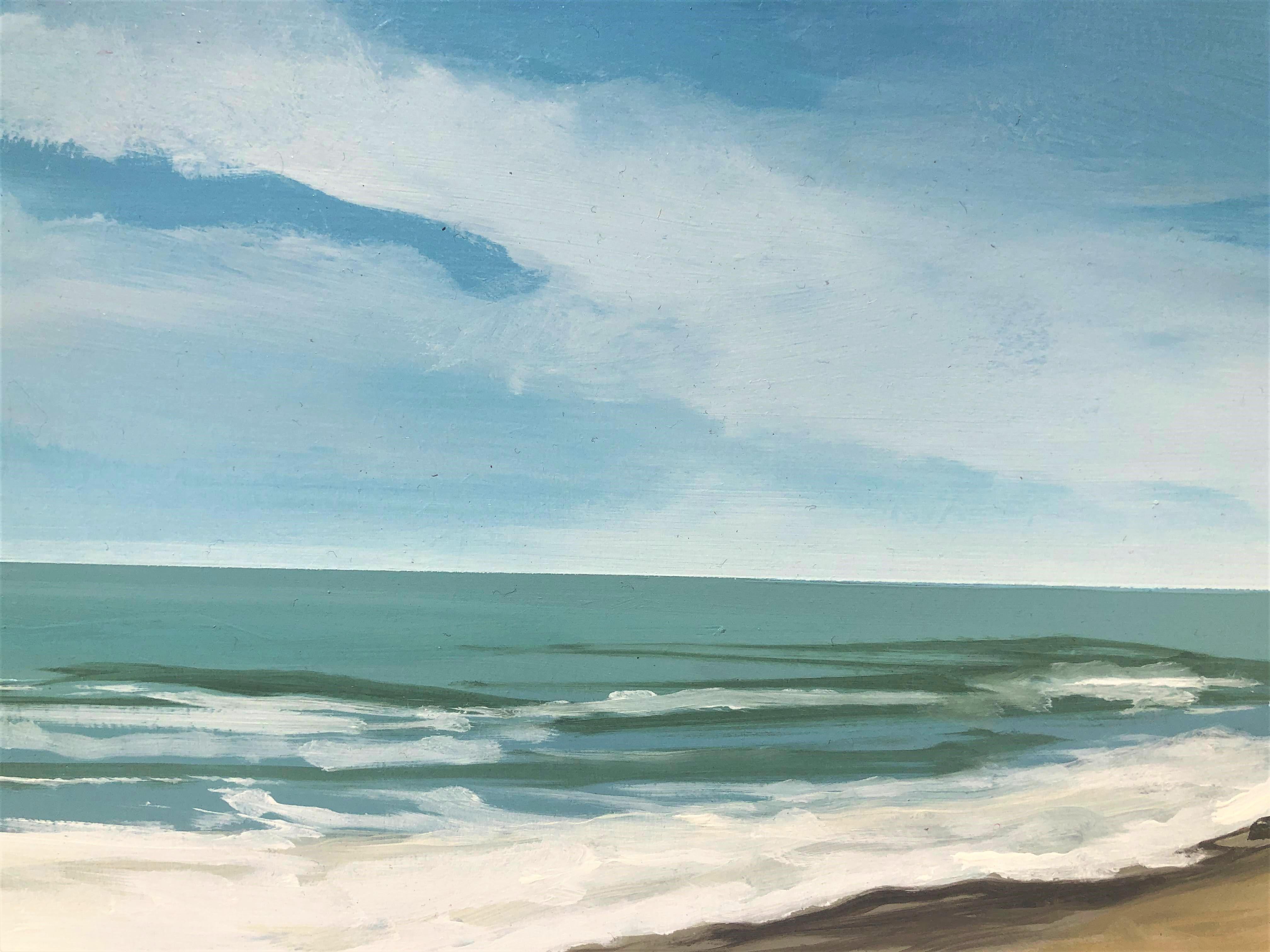 Beach with dunes oil paint on board seascape - Realist Painting by Alberto Biesok