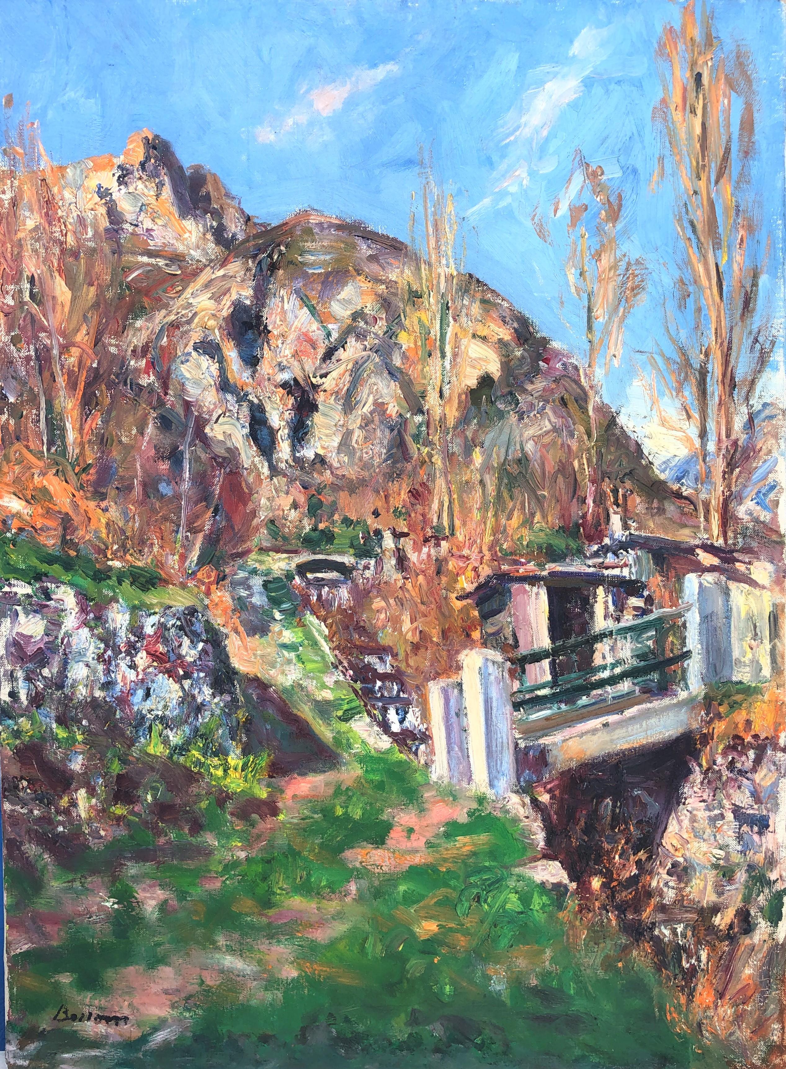 Simon Busom Landscape Painting - Panticosa Bridge Spain landscape oil on canvas painting