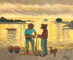 Fishermen of Cadaques Spain original oil on canvas painting