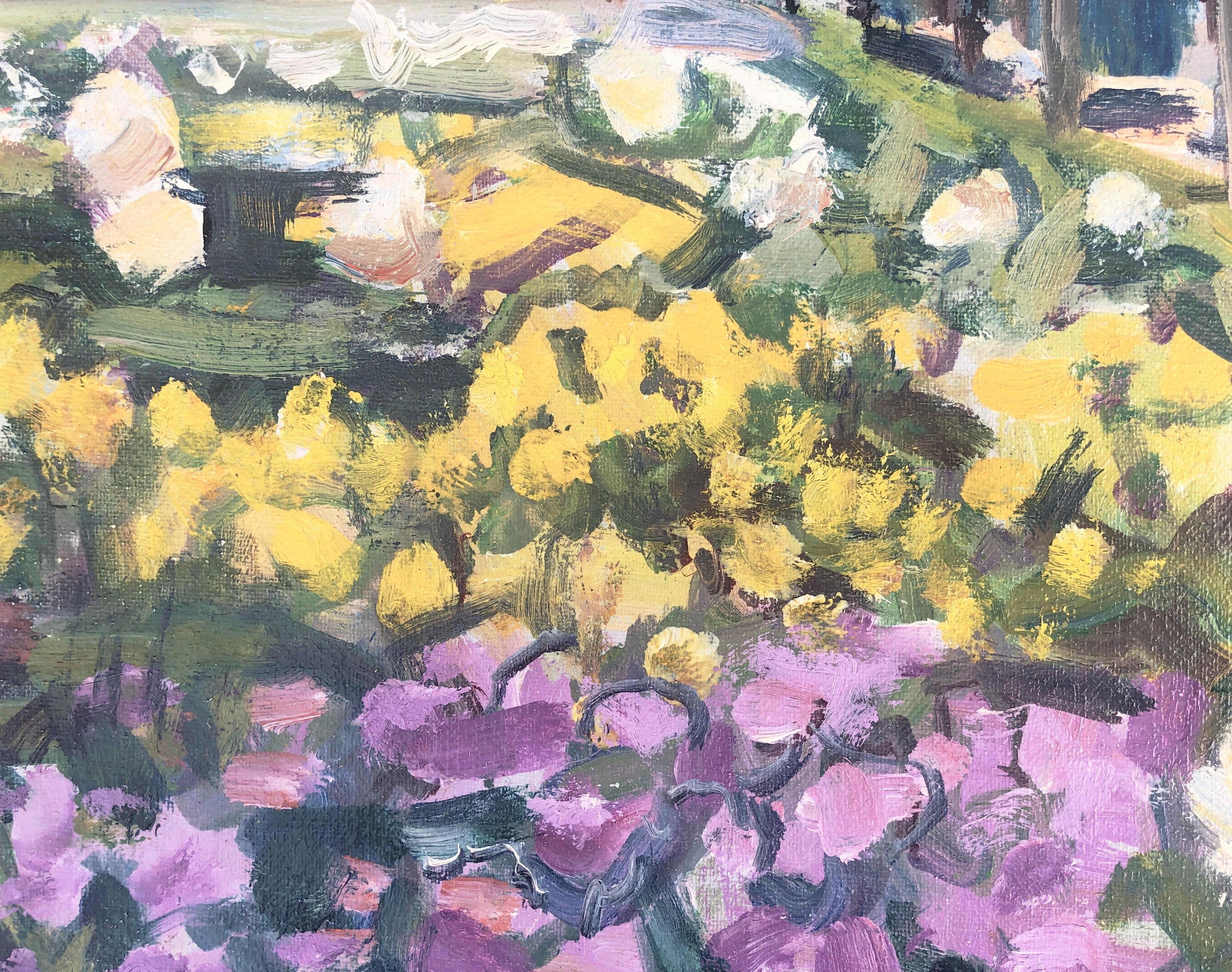 Peinture originale à l'huile sur toile - Paysage au printemps - Gris Landscape Painting par Rafael Duran Benet
