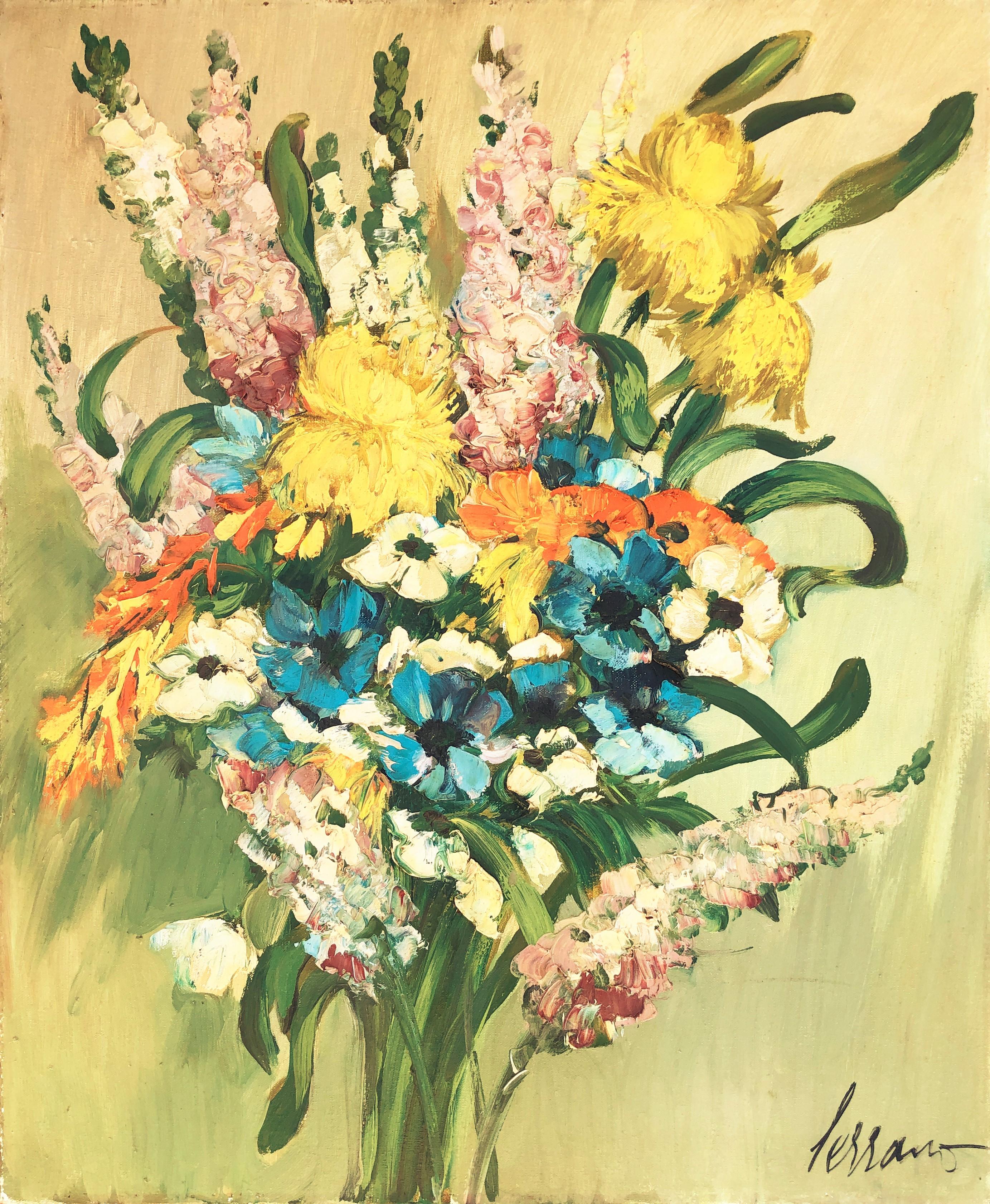 Josep Miquel Serrano Still-Life Painting - Still Life of Flowers oil on canvas painting