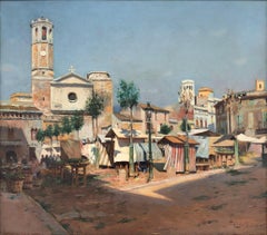 Market day Spain original oil on canvas xix century 