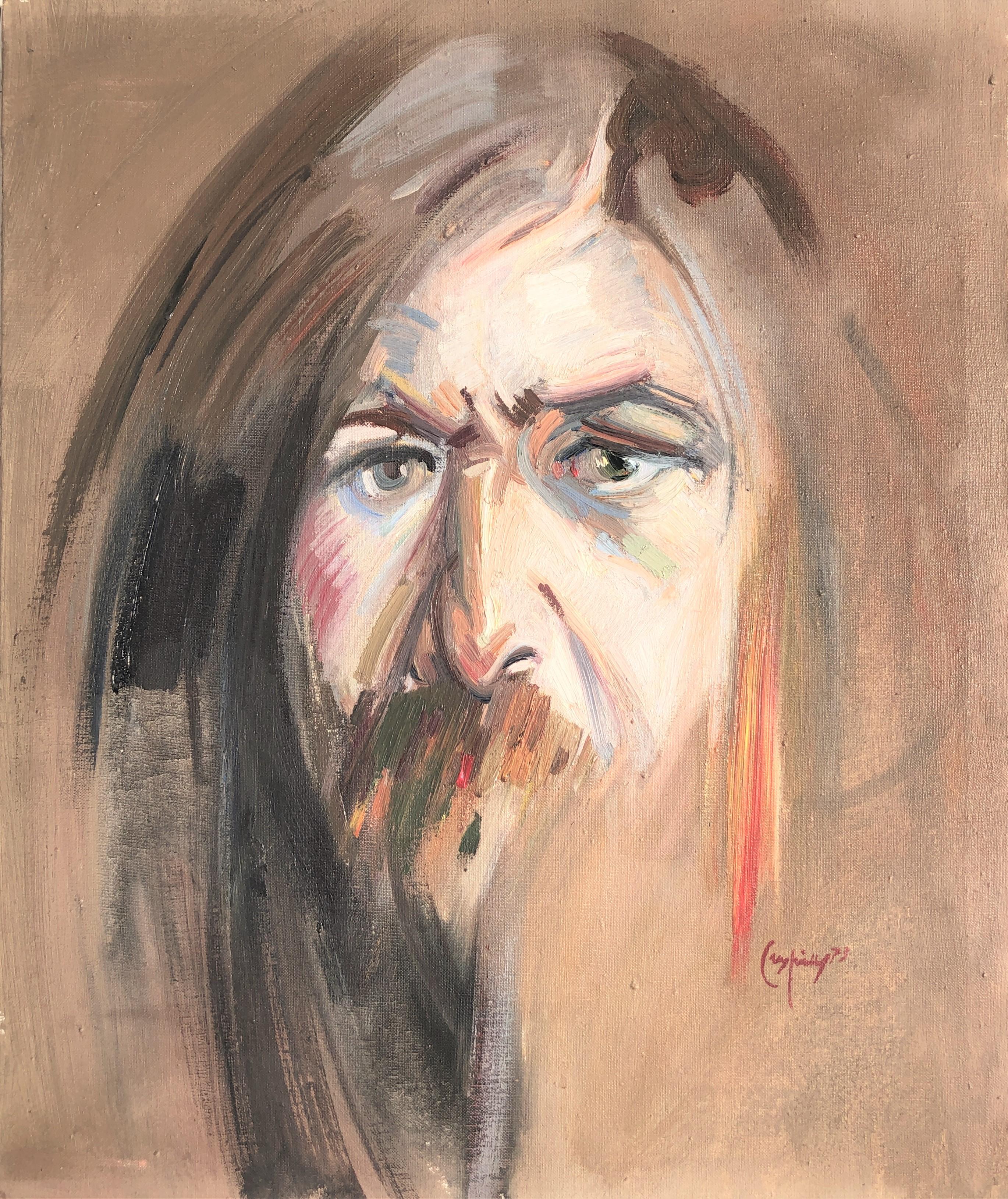 Joan Cruspinera Portrait Painting - Self portrait original oil on canvas painting