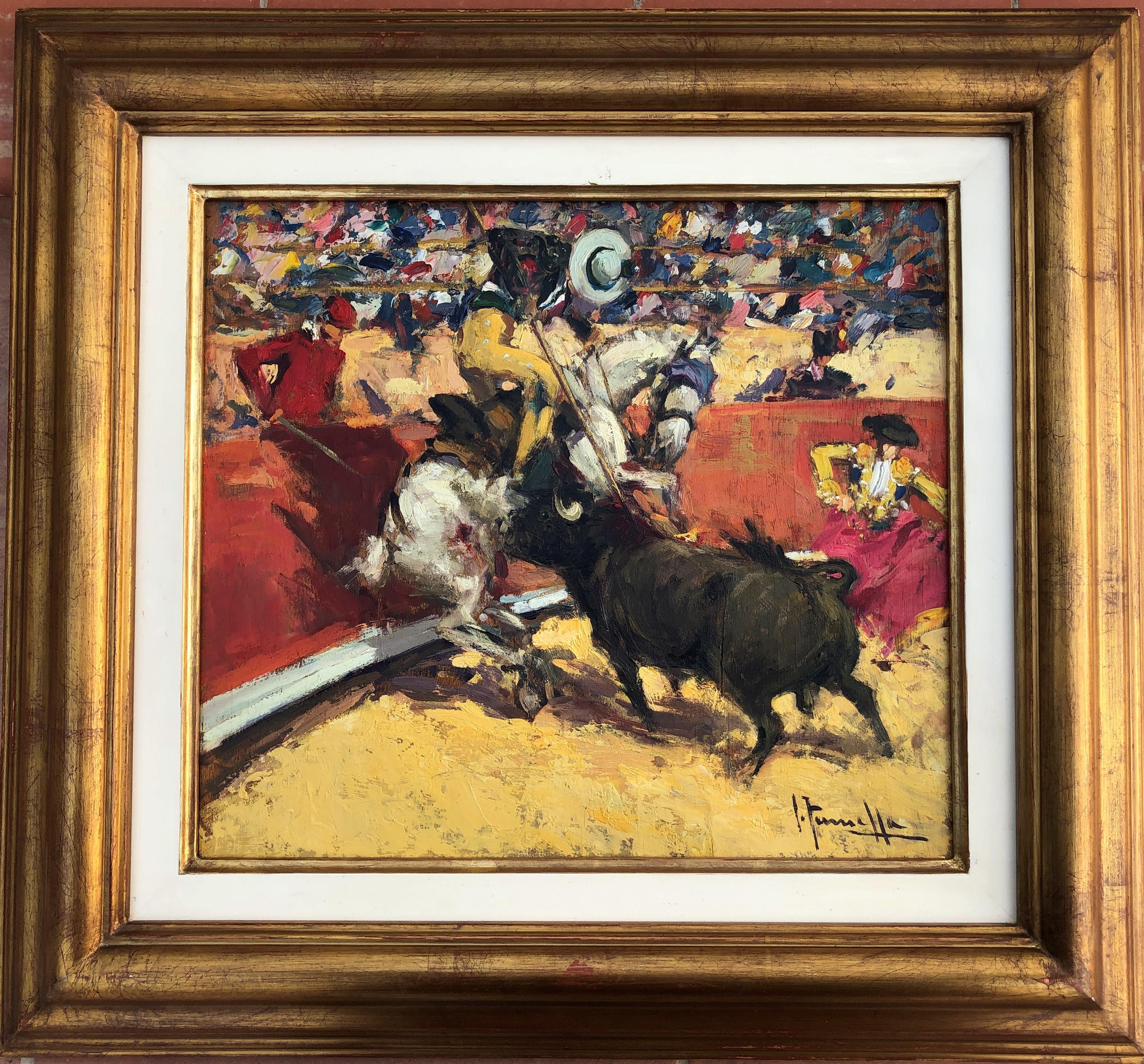 Joaquin Terruella bullfighting scene oil painting - Painting by Joaquin Terruella Matilla