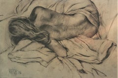 Nude woman charcoal drawing