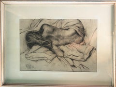 Nude woman charcoal drawing