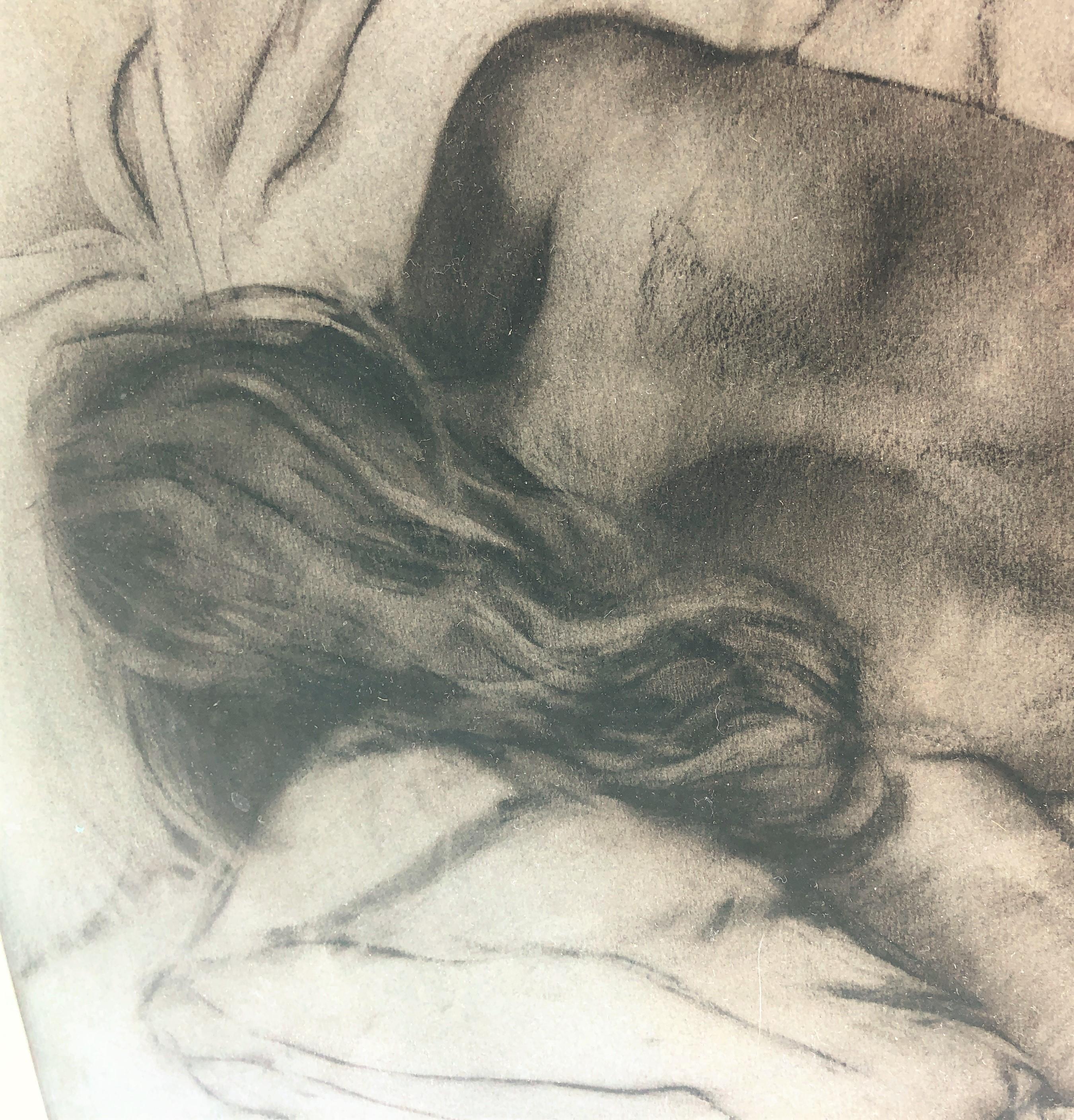 Nude woman charcoal drawing - Realist Art by José Luis Fuentetaja