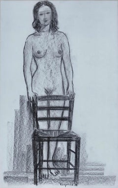 Vintage Female nude charcoal drawing
