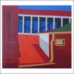 Retro "Library" Mid 20th Century Precisionism Cubist Realism Modernism Architectural