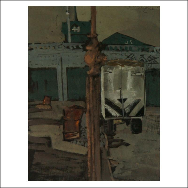 "Cantiere ferroviario" Scena urbana industriale WPA americana Disegno NYC Mid-Century