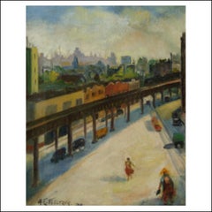 New York City El, Subway, Urban Cityscape, Transportation, Female WPA Modernist