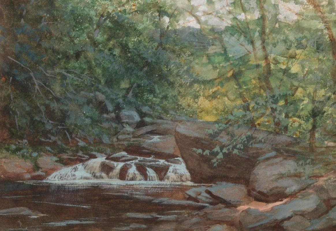 John Frederick Kensett Landscape Painting - "Waterfall, " White Mountains or Catskills Hudson River School Landscape Scene