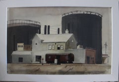 "Lime Hydrator, " Precisionist Modernist Industrial Railroad Landscape Scene