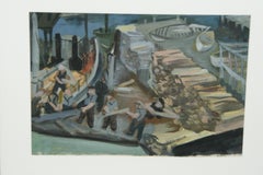 "Loading Logs" WPA American Scene Men Working Social Realism Mid-Century 1930s