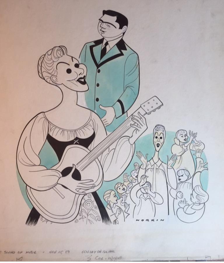 Mary Martin THE SOUND OF MUSIC original Broadway musical drawing Mid-Century - Mixed Media Art by Sam Norkin