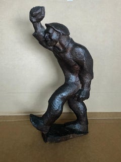 STRIDENT MAN Carved Wood Sculpture Hollywood WPA Modernist Puppet Mid-Century