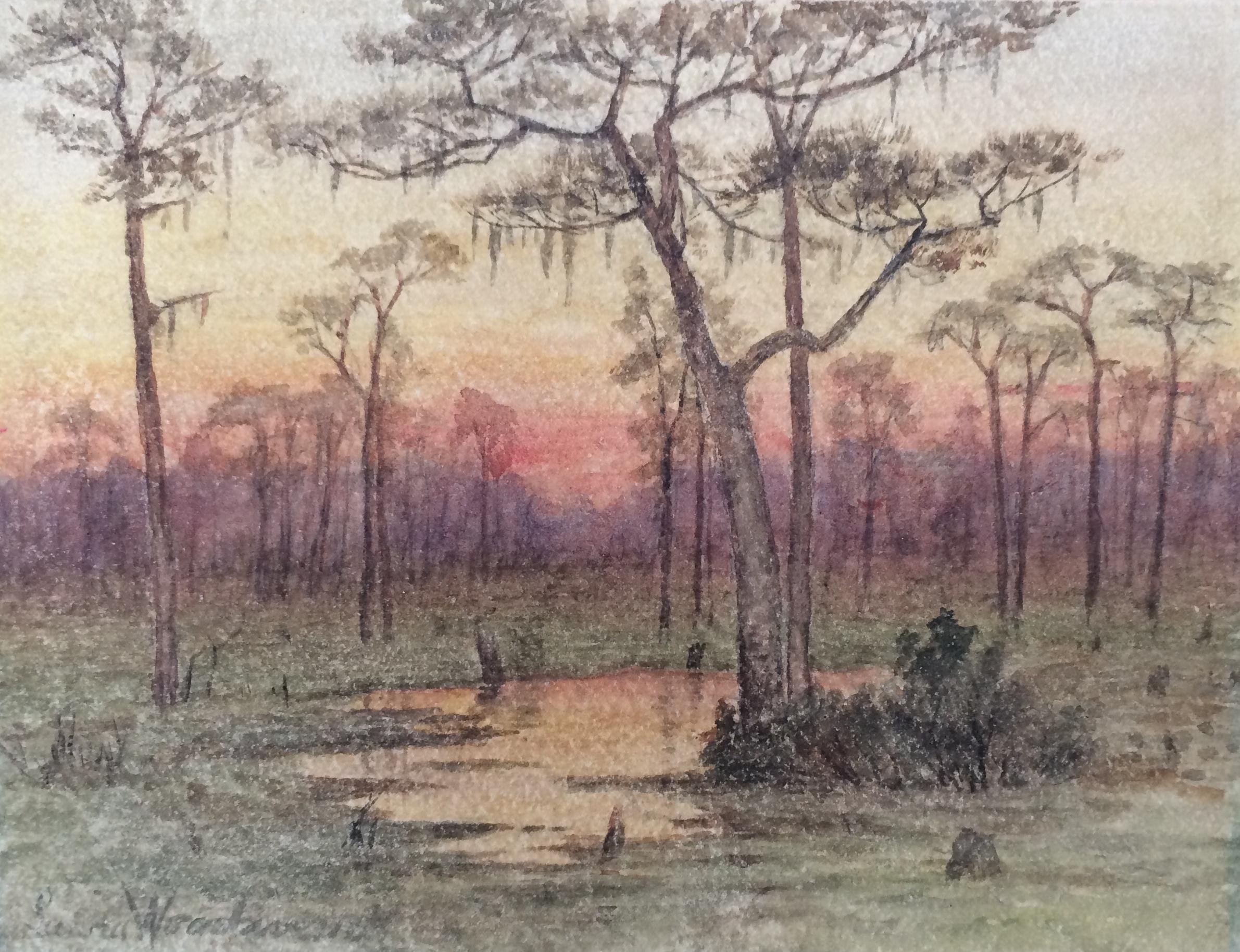 Laura Woodward Landscape Art - "Florida Everglades Sunset, " Luminist Hudson River School by Female Artist