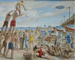 "Reginald Marsh Sketching at Coney Island Beach" NYC WPA Modern American Scene 