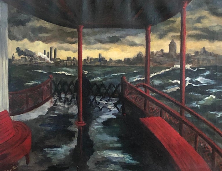 Gerald Bernstein "Staten Island Ferry" WPA Modern NYC Cityscape Mid