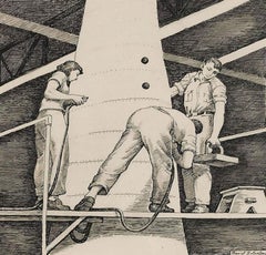 "Riviters" WPA modernism Mid-Century Workers Modern American Industrial Drawing 