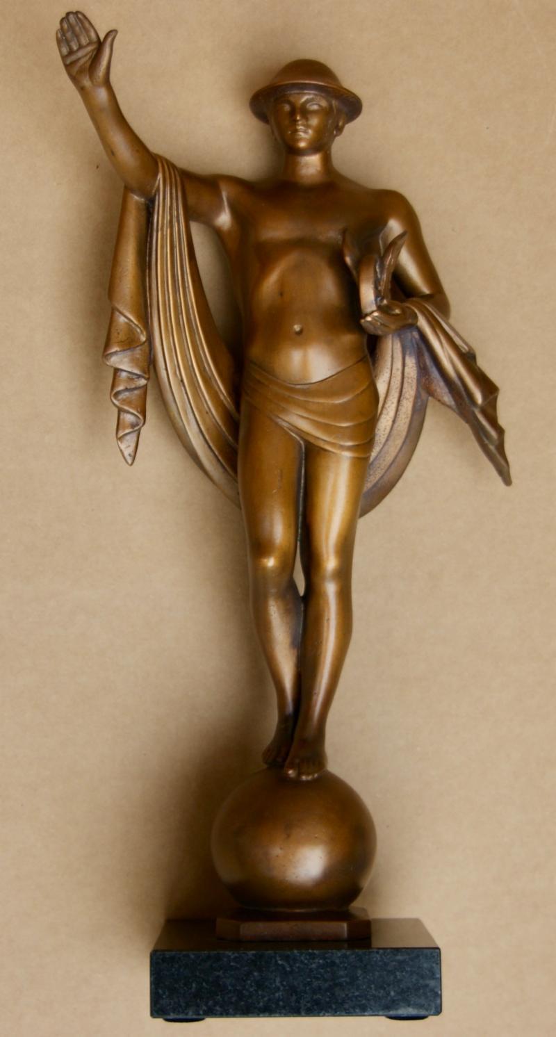 Joseph Freelander Figurative Sculpture - "Mercury" Bronze New York City Sculpture American Art Deco WPA 