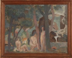 Modernist Forest Landscape Scene with Nude Figures, George F. Of, American